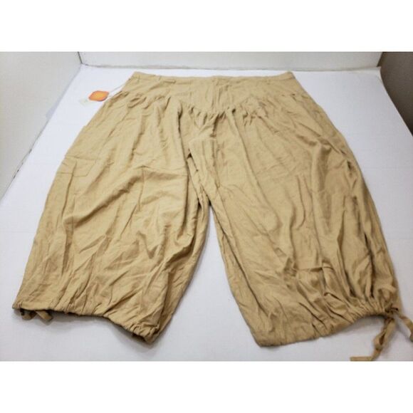 Fe Noel Womens Yoke Pants High Rise Drawstring Linen Blend Beige Sz 28 PLUS SIZE - Picture 6 of 9